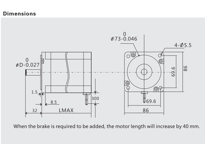 G-3-12 86 series two-phase stepping motor dimensions