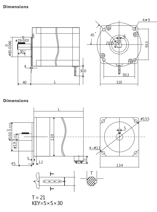 G-3-17 110 130 series two-phase stepping motor dimensions