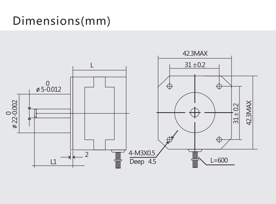 G-3-2 42 series two-phase stepping motor dimensions
